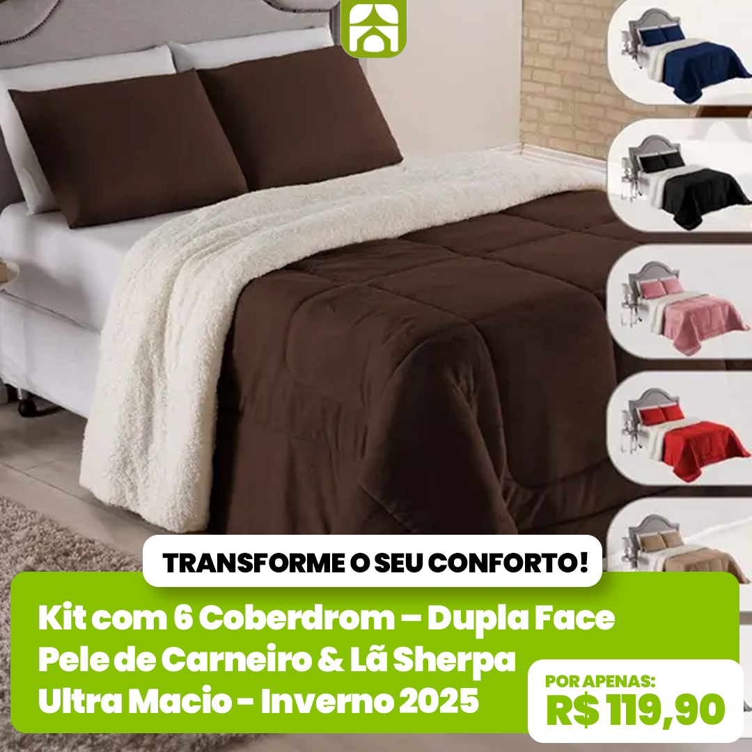 Kit com 6 Coberdrom – Dupla Face Pele de Carneiro & Lã Sherpa Ultra Macio - Inverno 2025