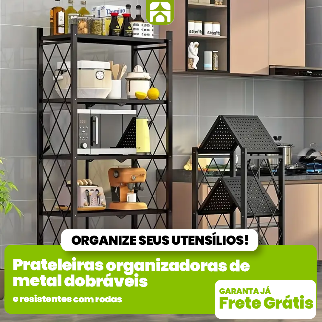 Prateleiras organizadoras de metal dobráveis e resistentes com rodas
