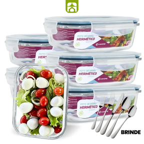 Kit 15 Potes Herméticos de Vidro + 30 Talheres de aço inoxidável de BRINDE