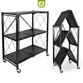 Prateleiras organizadoras de metal dobráveis e resistentes com rodas