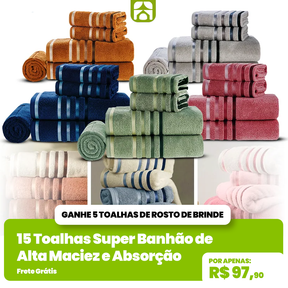 Kit com 15 Toalhas Super Banhão de Alta Maciez e Absorção + 5 Toalhas de Rosto de Brinde