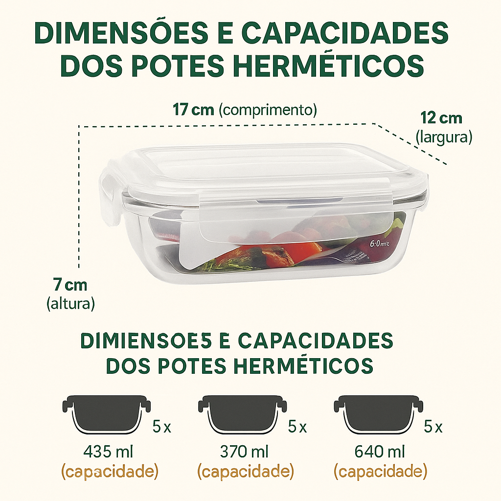 Kit 15 Potes Herméticos de Vidro + 10 Copos de Vidro Aruba de Brinde